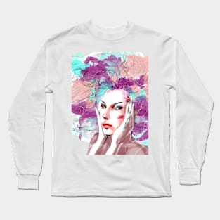 Girl with watercolor hair Long Sleeve T-Shirt